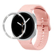 For Samsung Galaxy Watch8 40mm Diamond Bezel and Solid Color Stitched Silicone Watch Band(Pink Silver) - free shipping - PMC TechLife - Order now!