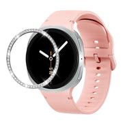 For Samsung Galaxy Watch8 40mm Diamond Bezel and Solid Color Stitched Silicone Watch Band(Pink Silver)