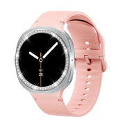 For Samsung Galaxy Watch8 40mm Diamond Bezel and Solid Color Stitched Silicone Watch Band(Pink Silver)