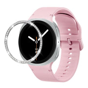 For Samsung Galaxy Watch8 40mm Diamond Bezel and Solid Color Stitched Silicone Watch Band(Light Pink Silver)