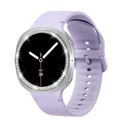 For Samsung Galaxy Watch8 40mm Diamond Bezel and Solid Color Stitched Silicone Watch Band(Official Purple Silver)