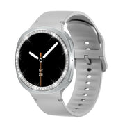 For Samsung Galaxy Watch8 40mm Diamond Bezel and Solid Color Stitched Silicone Watch Band(Gray Silver)