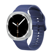 For Samsung Galaxy Watch8 40mm Diamond Bezel and Solid Color Stitched Silicone Watch Band(Midnight Blue Silver)