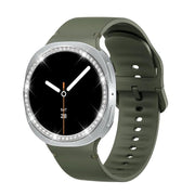 For Samsung Galaxy Watch8 40mm Diamond Bezel and Solid Color Stitched Silicone Watch Band(Army Green Silver)
