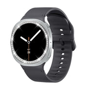 For Samsung Galaxy Watch8 40mm Diamond Bezel and Solid Color Stitched Silicone Watch Band(Dark Gray Silver)