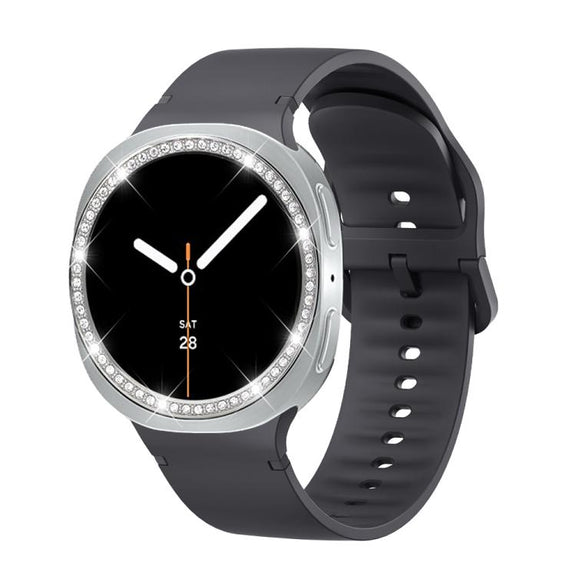 For Samsung Galaxy Watch8 40mm Diamond Bezel and Solid Color Stitched Silicone Watch Band(Dark Gray Silver)