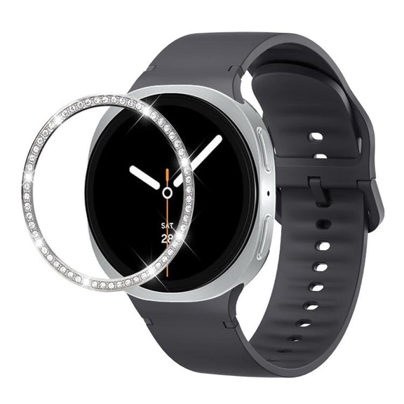 For Samsung Galaxy Watch8 40mm Diamond Bezel and Solid Color Stitched Silicone Watch Band(Dark Gray Silver)