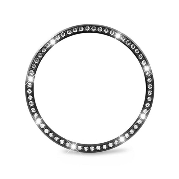 For Samsung Galaxy Watch8 40mm Diamond Bezel and Solid Color Stitched Silicone Watch Band(Black Black)