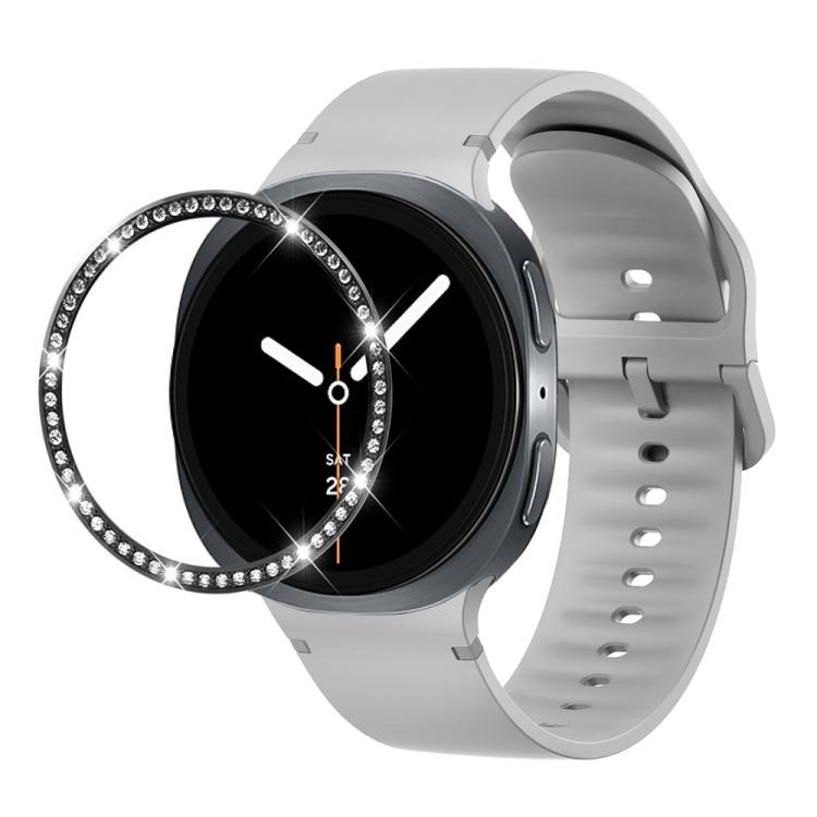 For Samsung Galaxy Watch8 40mm Diamond Bezel and Solid Color Stitched Silicone Watch Band(Gray Black)