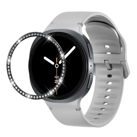 For Samsung Galaxy Watch8 40mm Diamond Bezel and Solid Color Stitched Silicone Watch Band(Gray Black)