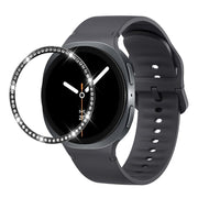 For Samsung Galaxy Watch8 40mm Diamond Bezel and Solid Color Stitched Silicone Watch Band(Dark Gray Black)