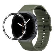 For Samsung Galaxy Watch8 40mm Diamond Bezel and Solid Color Stitched Silicone Watch Band(Army Green Black)