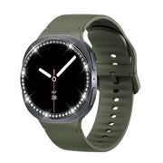 For Samsung Galaxy Watch8 40mm Diamond Bezel and Solid Color Stitched Silicone Watch Band(Army Green Black)