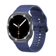 For Samsung Galaxy Watch8 40mm Diamond Bezel and Solid Color Stitched Silicone Watch Band(Midnight Blue Black)