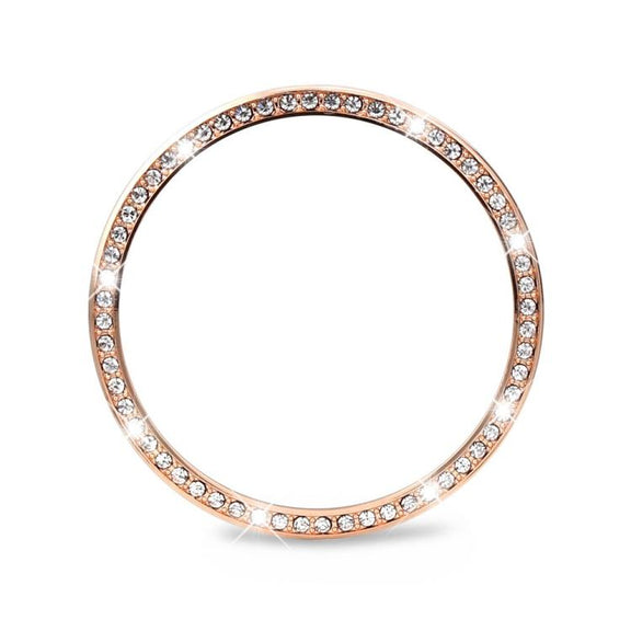 For Samsung Galaxy Watch8 40mm Diamond Bezel and Solid Color Stitched Silicone Watch Band(Pink Rose Gold)