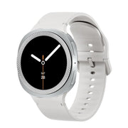 For Samsung Galaxy Watch8 44mm Rhombic Texture Bezel and Solid Color Stitched Silicone Watch Band(Lime White Silver)