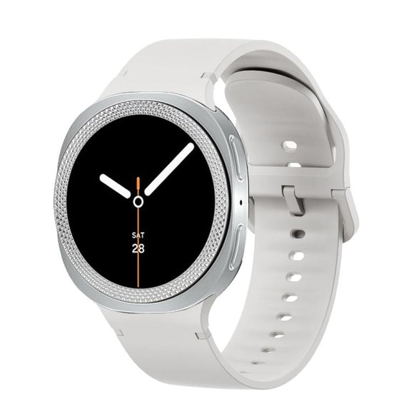 For Samsung Galaxy Watch8 44mm Rhombic Texture Bezel and Solid Color Stitched Silicone Watch Band(Lime White Silver)