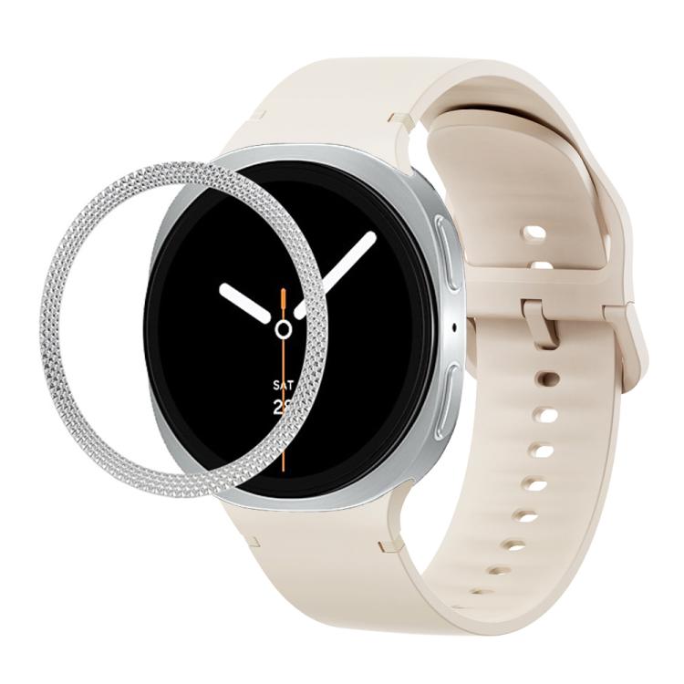 For Samsung Galaxy Watch8 44mm Rhombic Texture Bezel and Solid Color Stitched Silicone Watch Band(Starlight Silver)