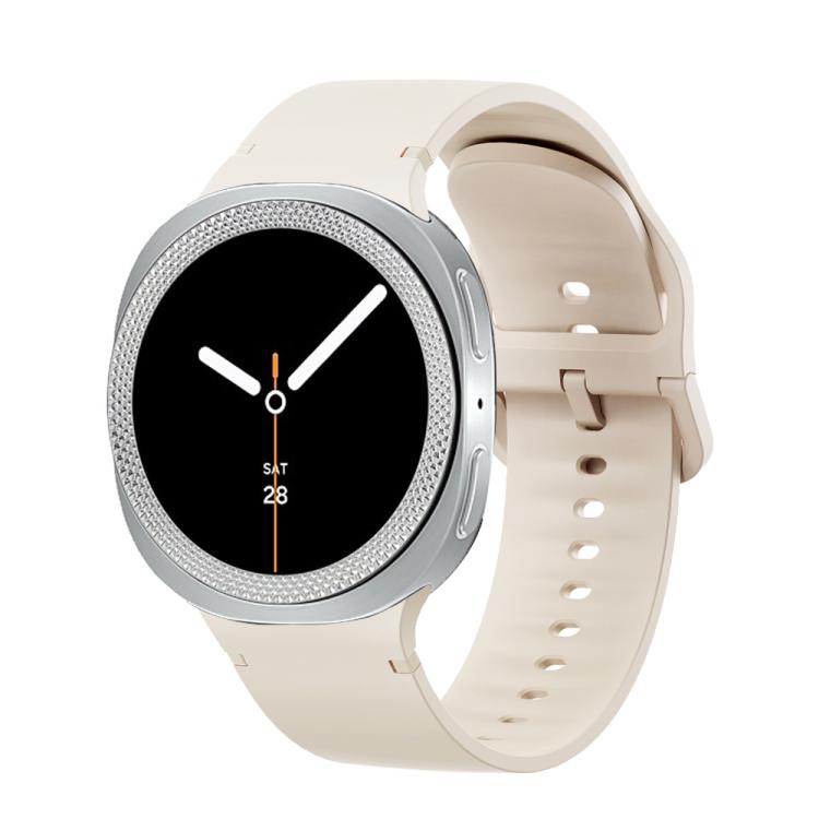 For Samsung Galaxy Watch8 44mm Rhombic Texture Bezel and Solid Color Stitched Silicone Watch Band(Starlight Silver)