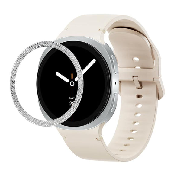 For Samsung Galaxy Watch8 44mm Rhombic Texture Bezel and Solid Color Stitched Silicone Watch Band(Starlight Silver)