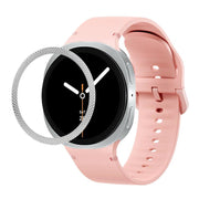 For Samsung Galaxy Watch8 44mm Rhombic Texture Bezel and Solid Color Stitched Silicone Watch Band(Pink Silver)