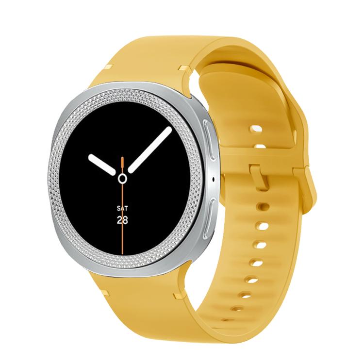 For Samsung Galaxy Watch8 44mm Rhombic Texture Bezel and Solid Color Stitched Silicone Watch Band(Official Yellow Silver)