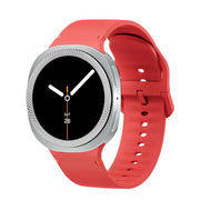 For Samsung Galaxy Watch8 44mm Rhombic Texture Bezel and Solid Color Stitched Silicone Watch Band(Red Silver)