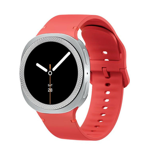 For Samsung Galaxy Watch8 44mm Rhombic Texture Bezel and Solid Color Stitched Silicone Watch Band(Red Silver)