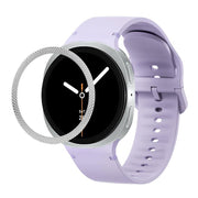 For Samsung Galaxy Watch8 44mm Rhombic Texture Bezel and Solid Color Stitched Silicone Watch Band(Official Purple Silver)