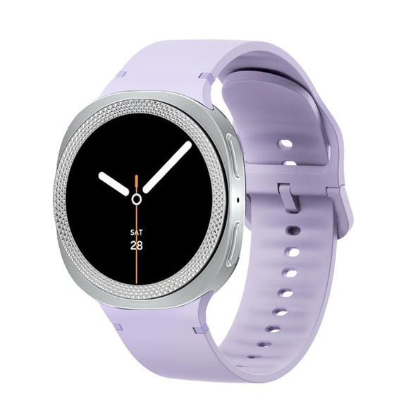 For Samsung Galaxy Watch8 44mm Rhombic Texture Bezel and Solid Color Stitched Silicone Watch Band(Official Purple Silver)