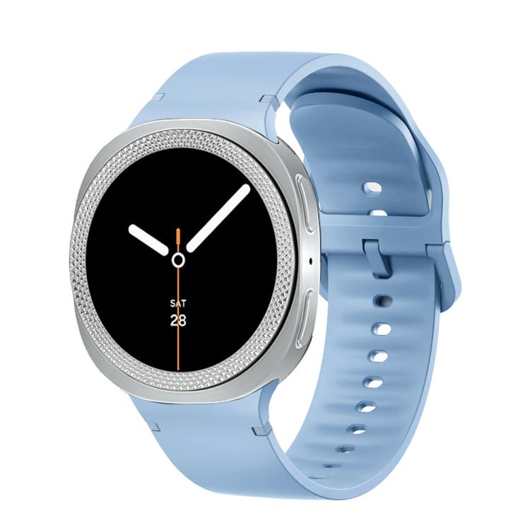 For Samsung Galaxy Watch8 44mm Rhombic Texture Bezel and Solid Color Stitched Silicone Watch Band(Light Blue Silver)