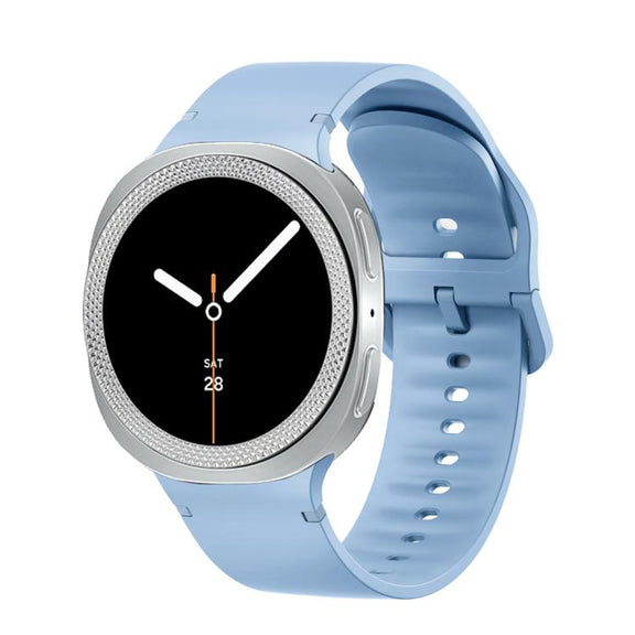 For Samsung Galaxy Watch8 44mm Rhombic Texture Bezel and Solid Color Stitched Silicone Watch Band(Light Blue Silver)