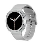 For Samsung Galaxy Watch8 44mm Rhombic Texture Bezel and Solid Color Stitched Silicone Watch Band(Gray Silver)