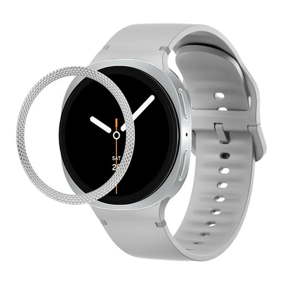 For Samsung Galaxy Watch8 44mm Rhombic Texture Bezel and Solid Color Stitched Silicone Watch Band(Gray Silver)