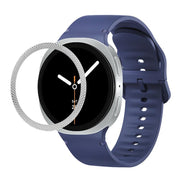 For Samsung Galaxy Watch8 44mm Rhombic Texture Bezel and Solid Color Stitched Silicone Watch Band(Midnight Blue Silver)