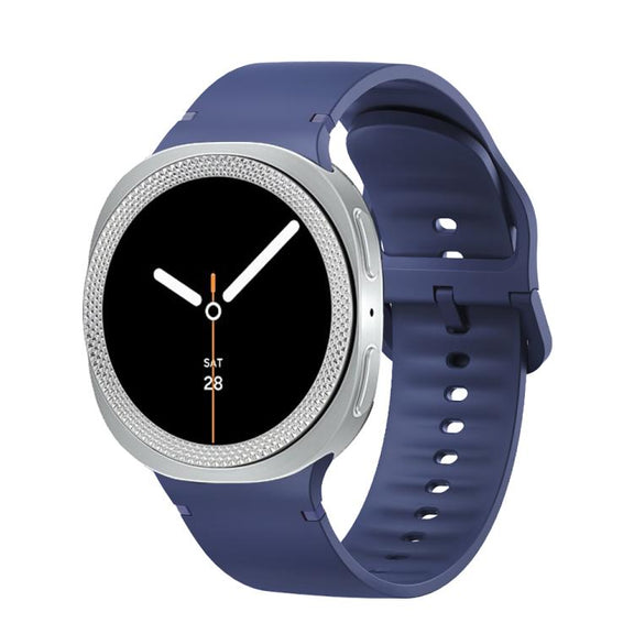 For Samsung Galaxy Watch8 44mm Rhombic Texture Bezel and Solid Color Stitched Silicone Watch Band(Midnight Blue Silver)