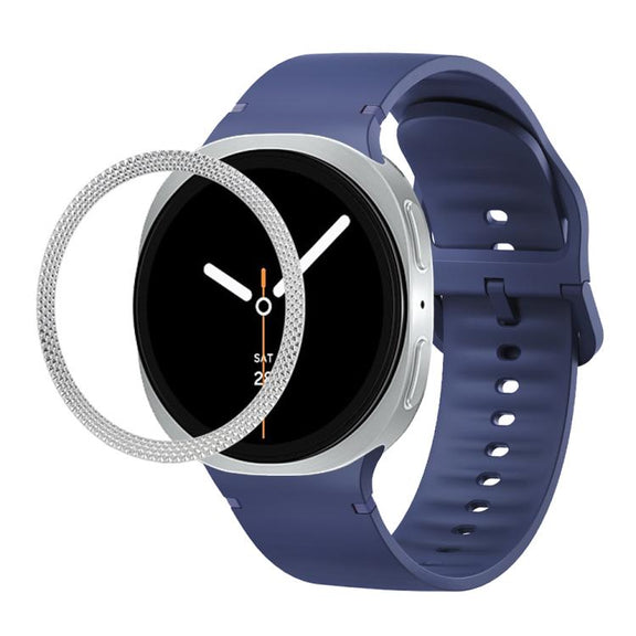 For Samsung Galaxy Watch8 44mm Rhombic Texture Bezel and Solid Color Stitched Silicone Watch Band(Midnight Blue Silver)