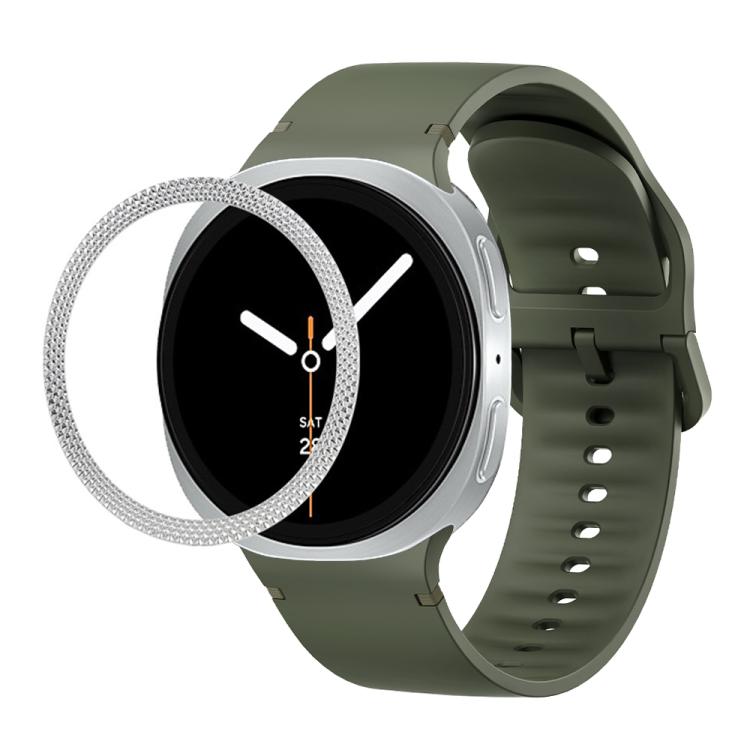 For Samsung Galaxy Watch8 44mm Rhombic Texture Bezel and Solid Color Stitched Silicone Watch Band(Army Green Silver)