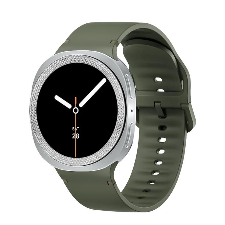 For Samsung Galaxy Watch8 44mm Rhombic Texture Bezel and Solid Color Stitched Silicone Watch Band(Army Green Silver)