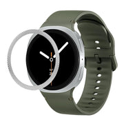 For Samsung Galaxy Watch8 44mm Rhombic Texture Bezel and Solid Color Stitched Silicone Watch Band(Army Green Silver)
