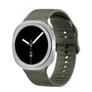 For Samsung Galaxy Watch8 44mm Rhombic Texture Bezel and Solid Color Stitched Silicone Watch Band(Army Green Silver)