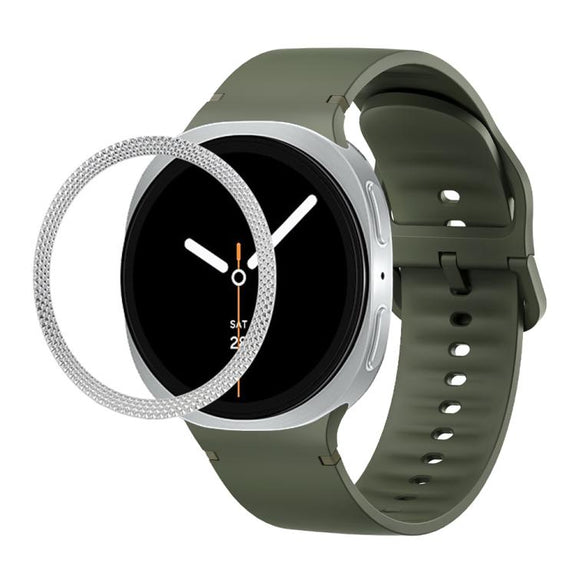 For Samsung Galaxy Watch8 44mm Rhombic Texture Bezel and Solid Color Stitched Silicone Watch Band(Army Green Silver)
