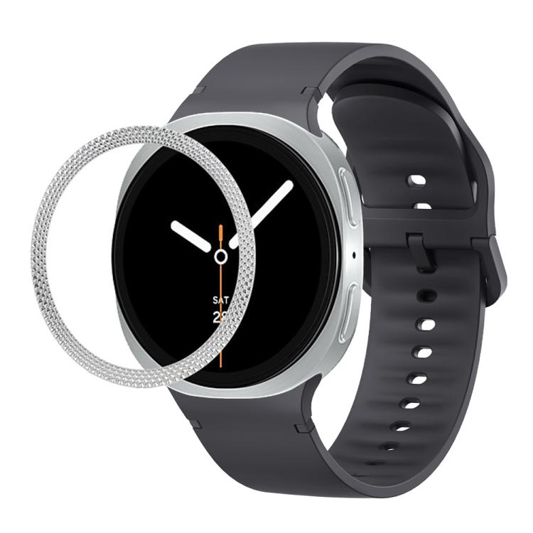 For Samsung Galaxy Watch8 44mm Rhombic Texture Bezel and Solid Color Stitched Silicone Watch Band(Dark Gray Silver)