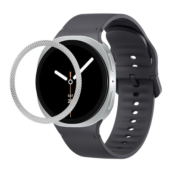 For Samsung Galaxy Watch8 44mm Rhombic Texture Bezel and Solid Color Stitched Silicone Watch Band(Dark Gray Silver)