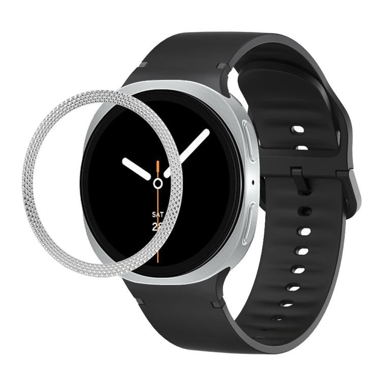 For Samsung Galaxy Watch8 44mm Rhombic Texture Bezel and Solid Color Stitched Silicone Watch Band(Black Silver)