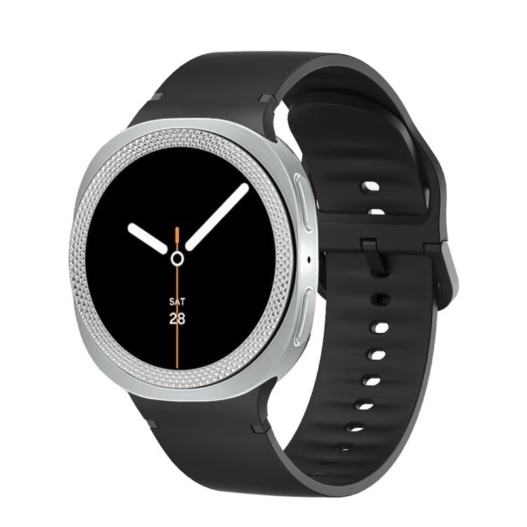 For Samsung Galaxy Watch8 44mm Rhombic Texture Bezel and Solid Color Stitched Silicone Watch Band(Black Silver)