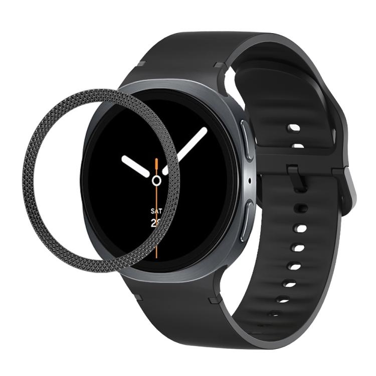 For Samsung Galaxy Watch8 44mm Rhombic Texture Bezel and Solid Color Stitched Silicone Watch Band(Black Black)
