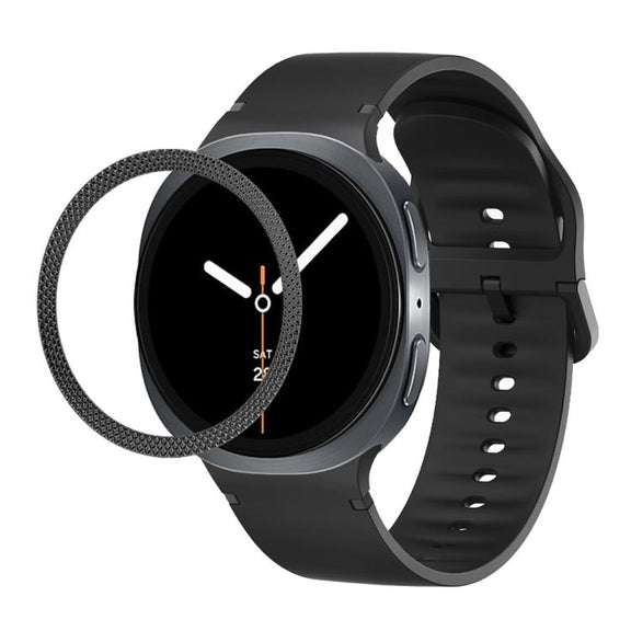 For Samsung Galaxy Watch8 44mm Rhombic Texture Bezel and Solid Color Stitched Silicone Watch Band(Black Black)
