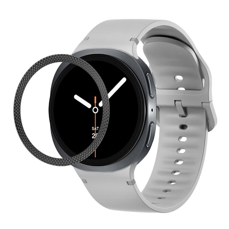 For Samsung Galaxy Watch8 44mm Rhombic Texture Bezel and Solid Color Stitched Silicone Watch Band(Gray Black)