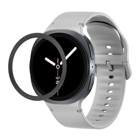 For Samsung Galaxy Watch8 44mm Rhombic Texture Bezel and Solid Color Stitched Silicone Watch Band(Gray Black)